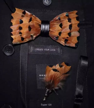 Feather Bowtie With Lapel Pin