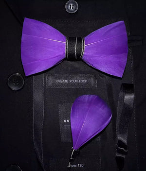 Feather Bow Tie With Lapel Pin