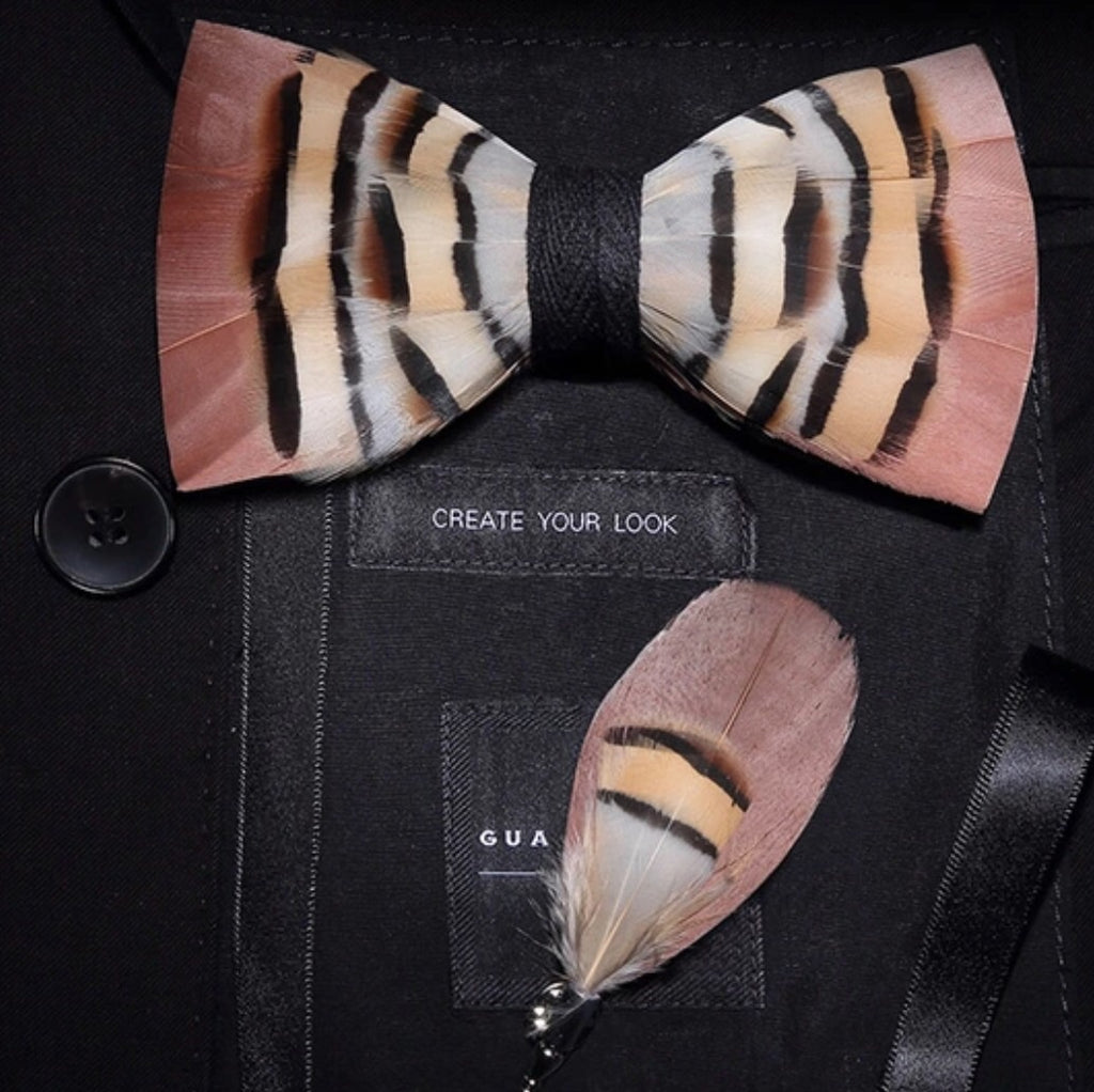 Feather Bow Tie With Lapel Pin